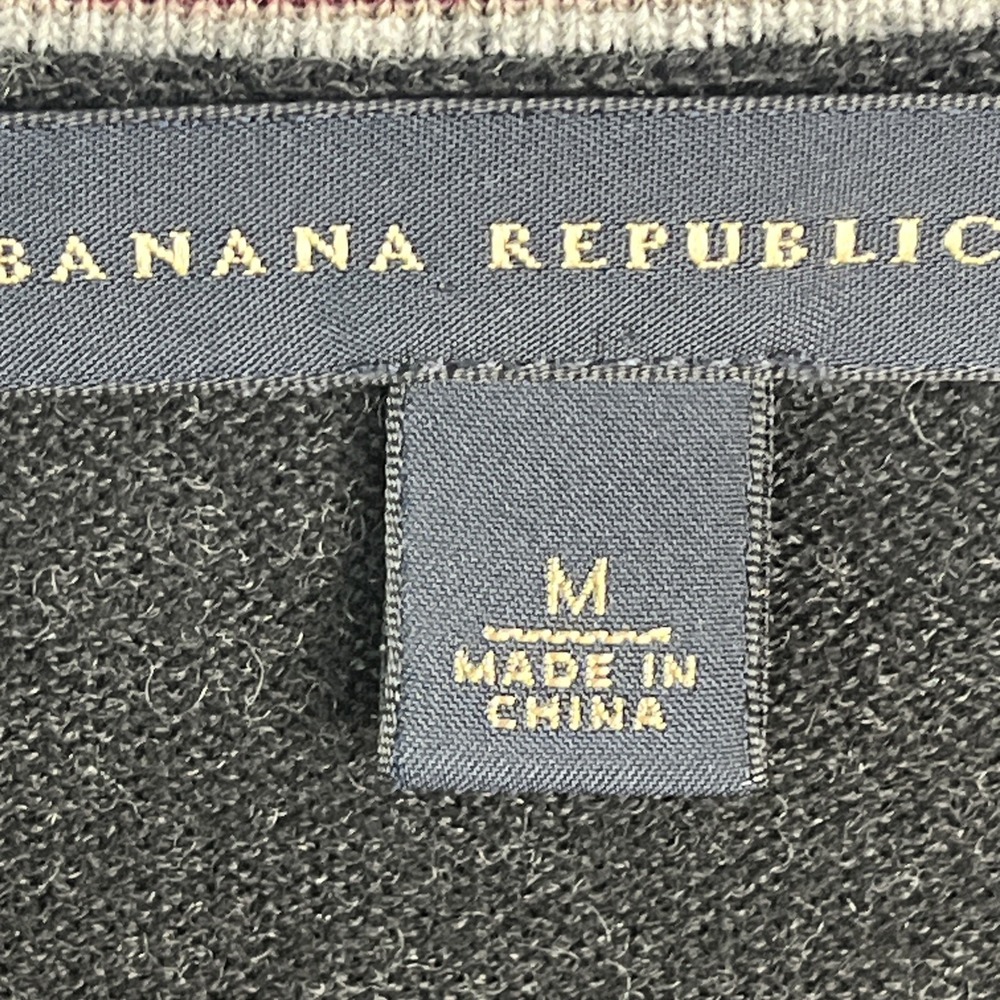 Banana Republic Sweater Black Argyle Diamond 100%‎ Merino Wool V Neck Preppy M - Picture 4 of 9